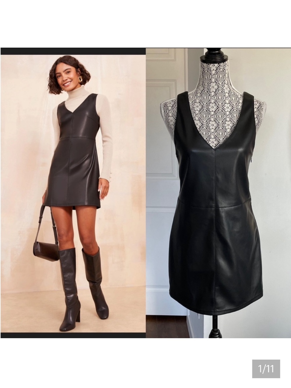NWT RD Style Vegan Leather Pinafore Dress. Small.